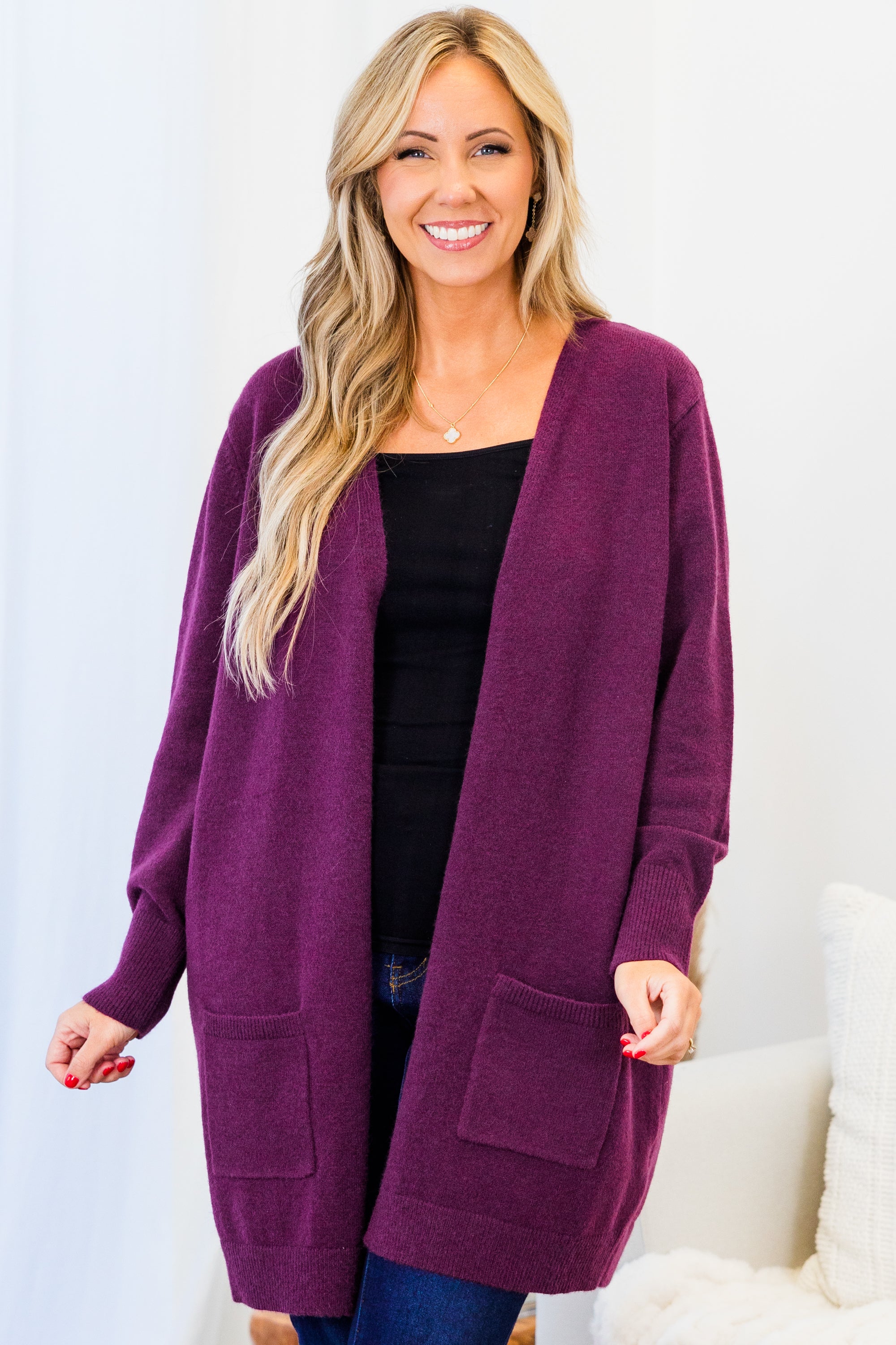 Bundled Up In Joy Cardigan. Plum