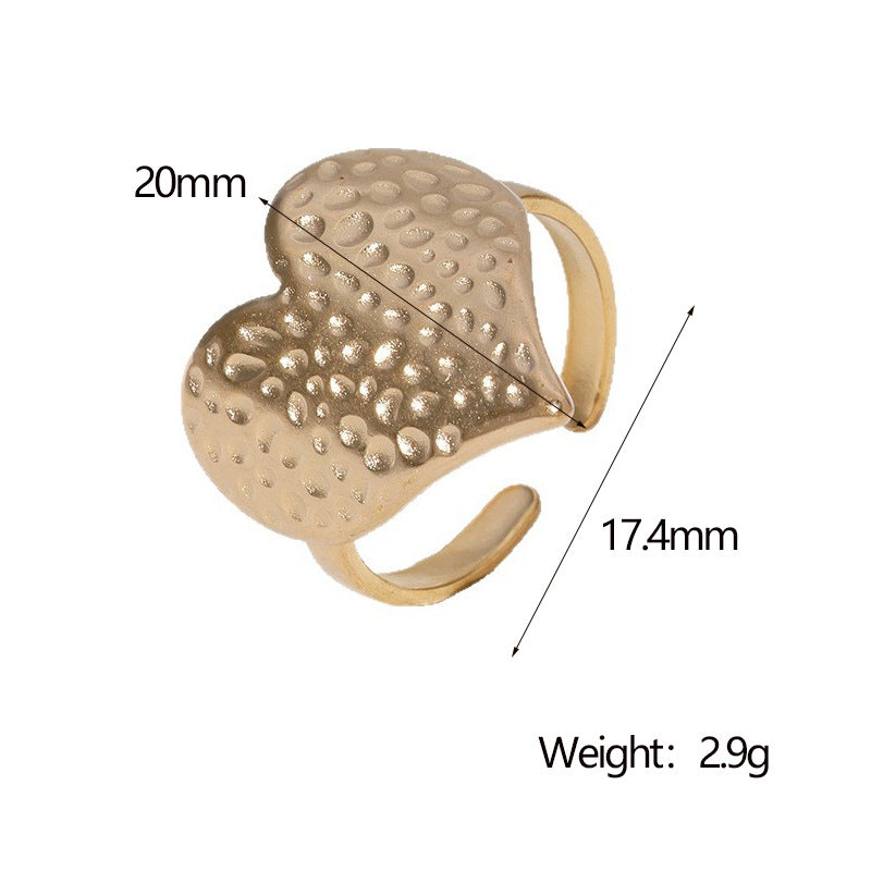 Fashion Hammer Pattern Heart-Shaped Index Finger Ring Personality Niche Cute Sweet Simple Stainless Steel Ring