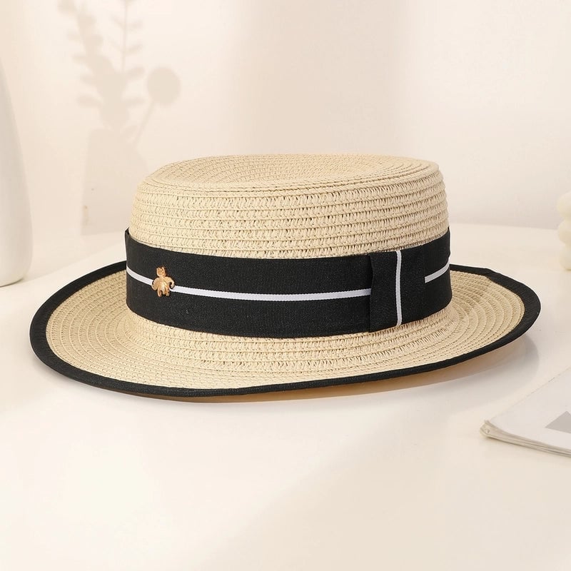 Unisex Hawaiian Vacation Solid Color Flat Eaves Straw Hat