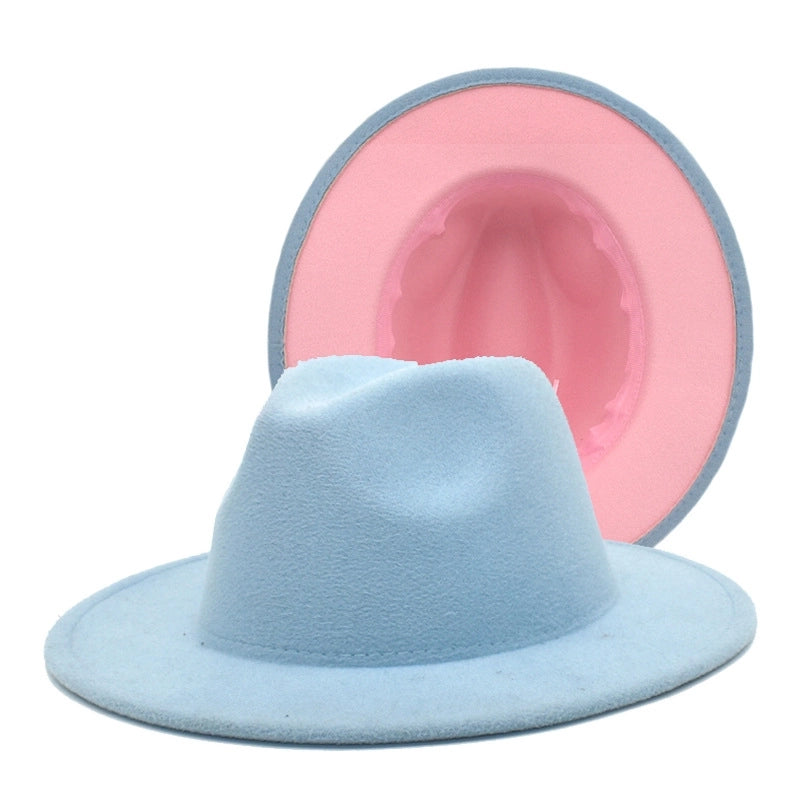 Popular Two-color Woolen Hat Women's Fashion Wide-brimmed Felt Hat Hat Jazz Hat Men