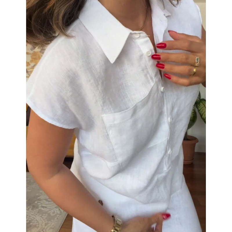 CASUAL SOLID COLOR COTTON AND LINEN PANTS TWO-PIECE SET