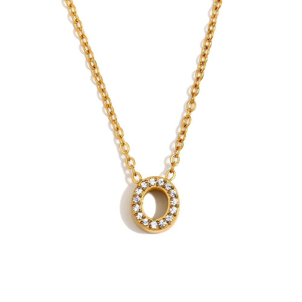 Fashionable And Simple 26 English Letter Pendant Stainless Steel Plated 18K Gold Diamond Small Letter Necklace For Women