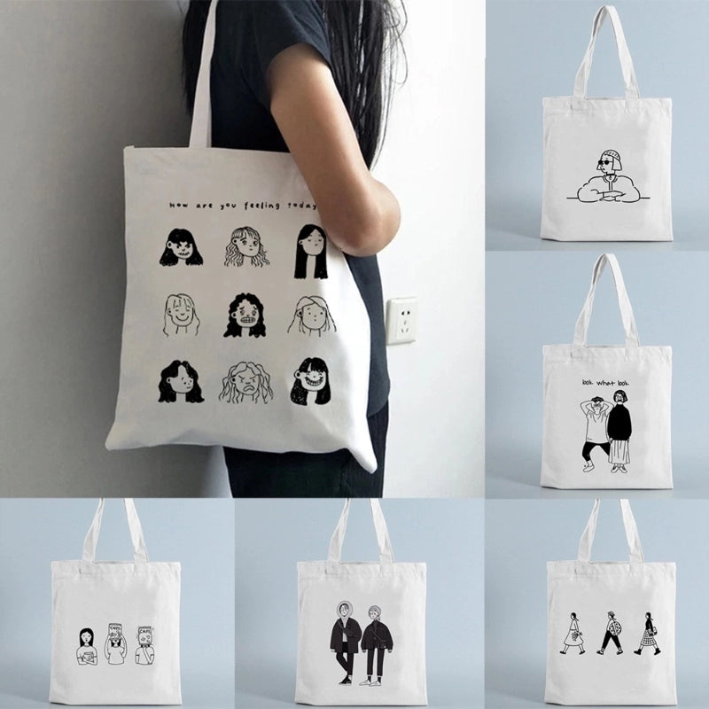 Women's Small Canvas Human Elegant Square Open Canvas Bag