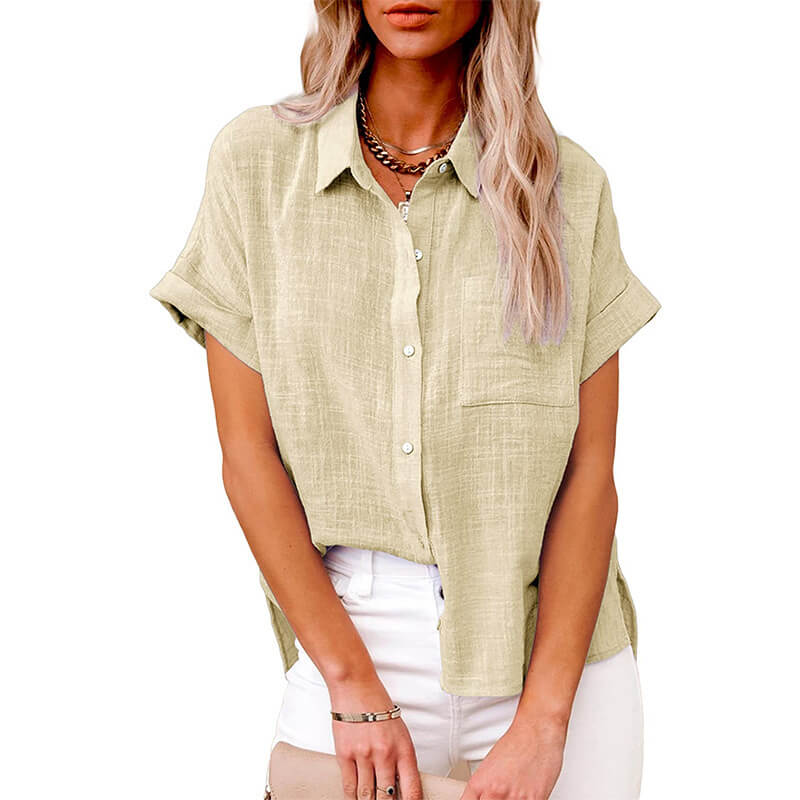 Solid color linen casual loose shirt short sleeve