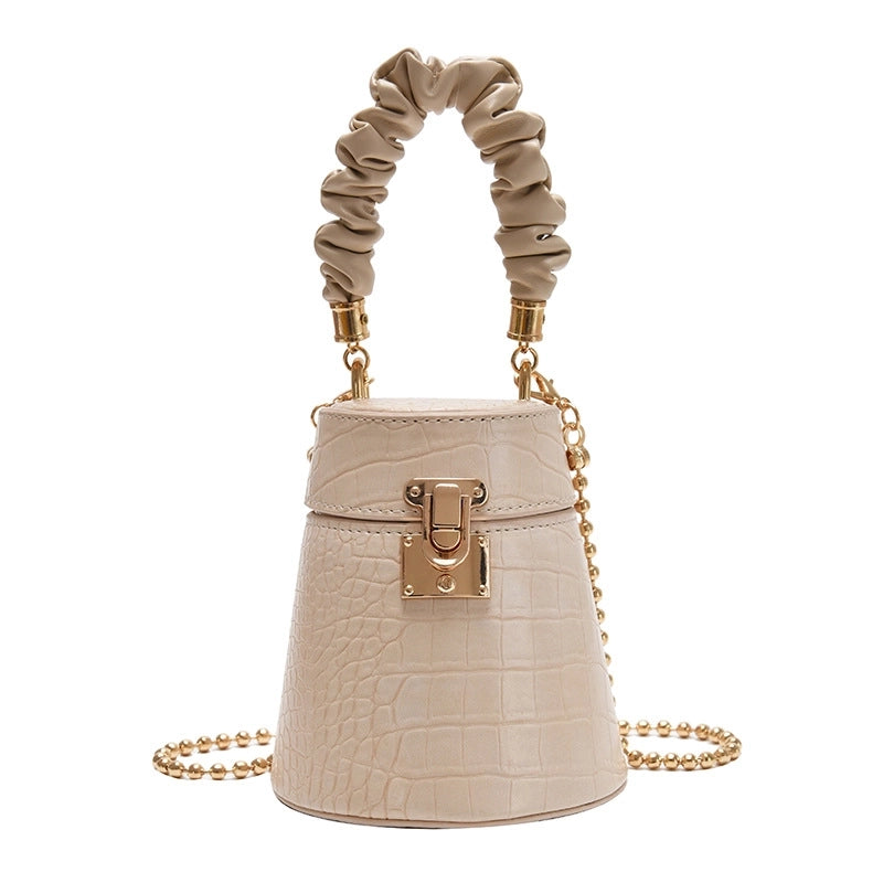 Women's Medium Pu Leather Marble Solid Color Streetwear Lock Clasp Bucket Bag