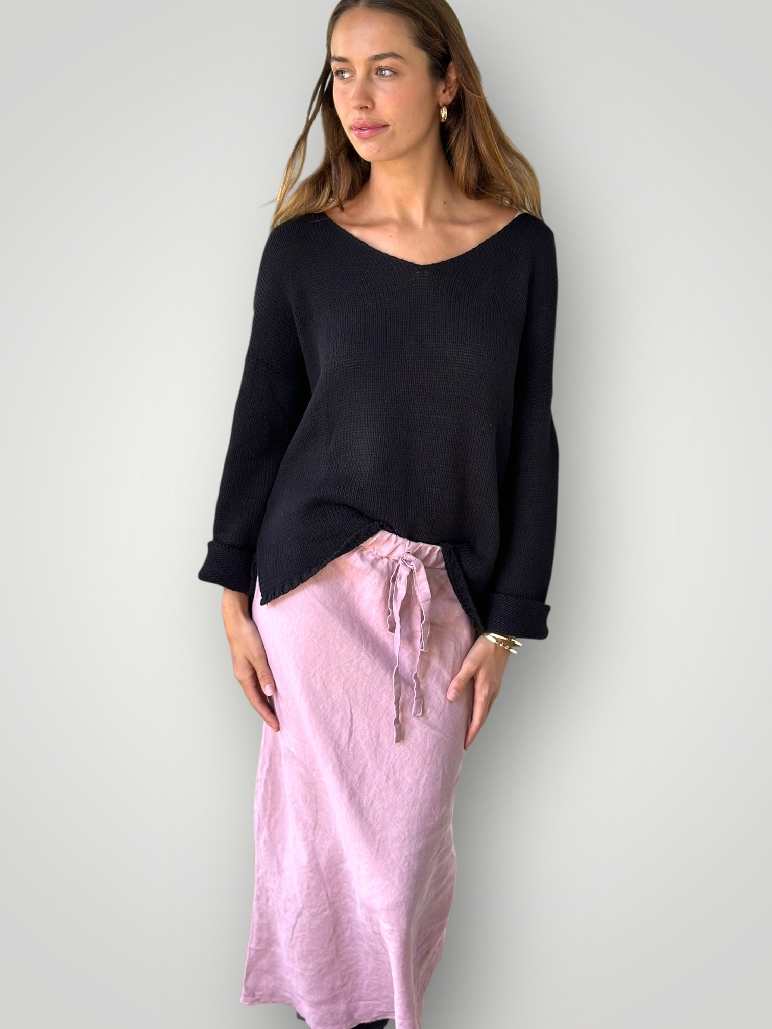 anthea skirt - dusty rose linen
