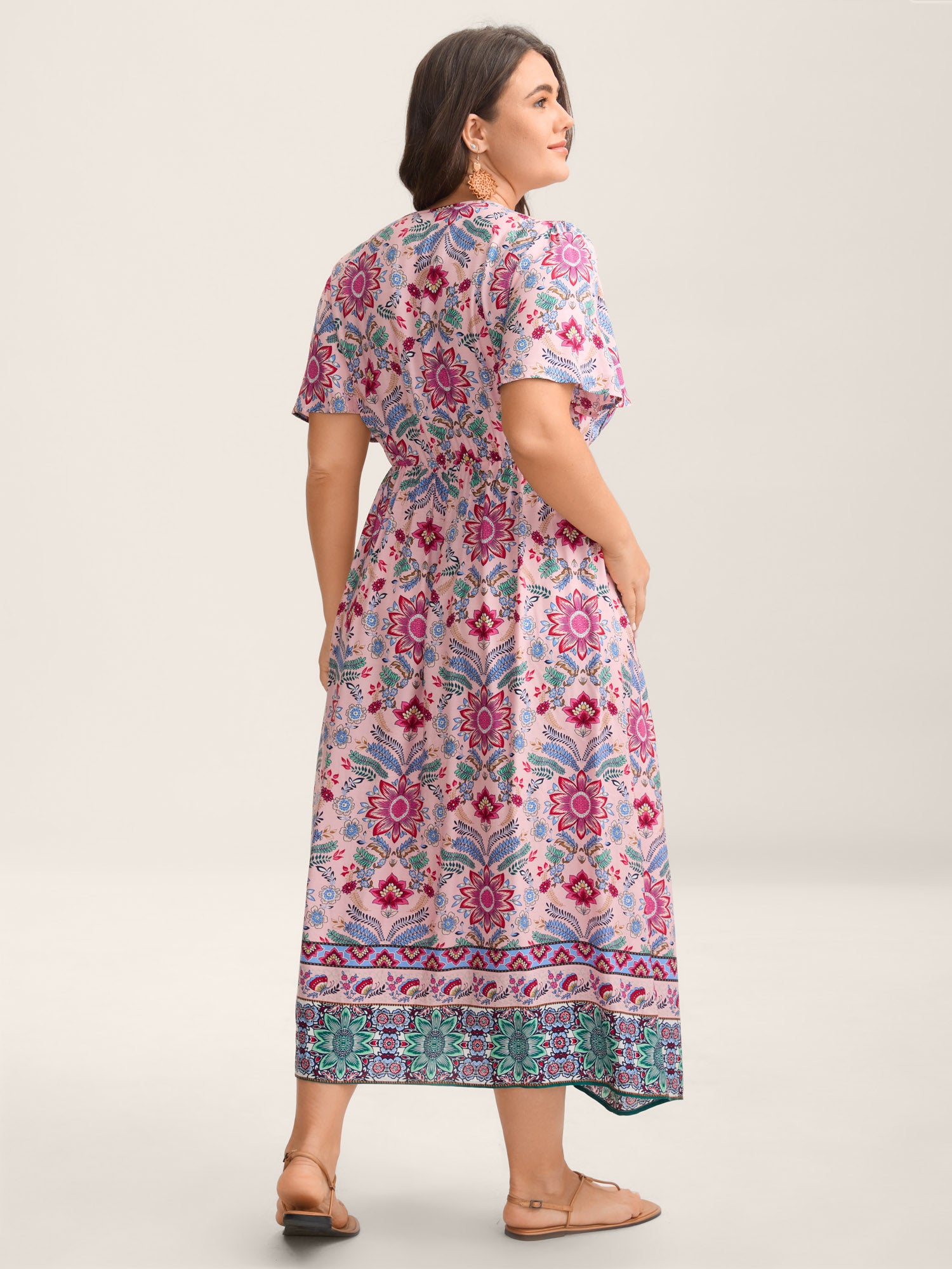 Rayon Floral Print A-Line Buttons Midi Dress