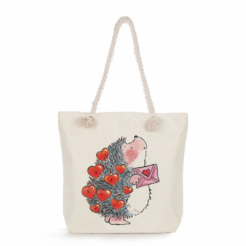 Women's Cotton And Linen Heart Shape Classic Style Square Zipper Tote Bag