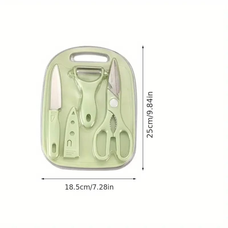 4 PCs Cutting Board With Knife Set(5717)-Green