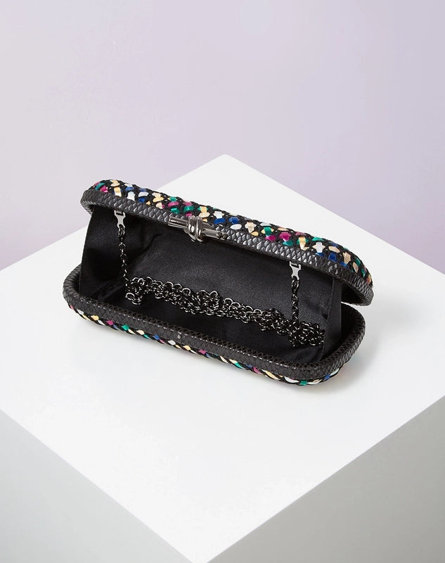 Colour Black Blue Pu Leather Polyester Geometric Evening Bags