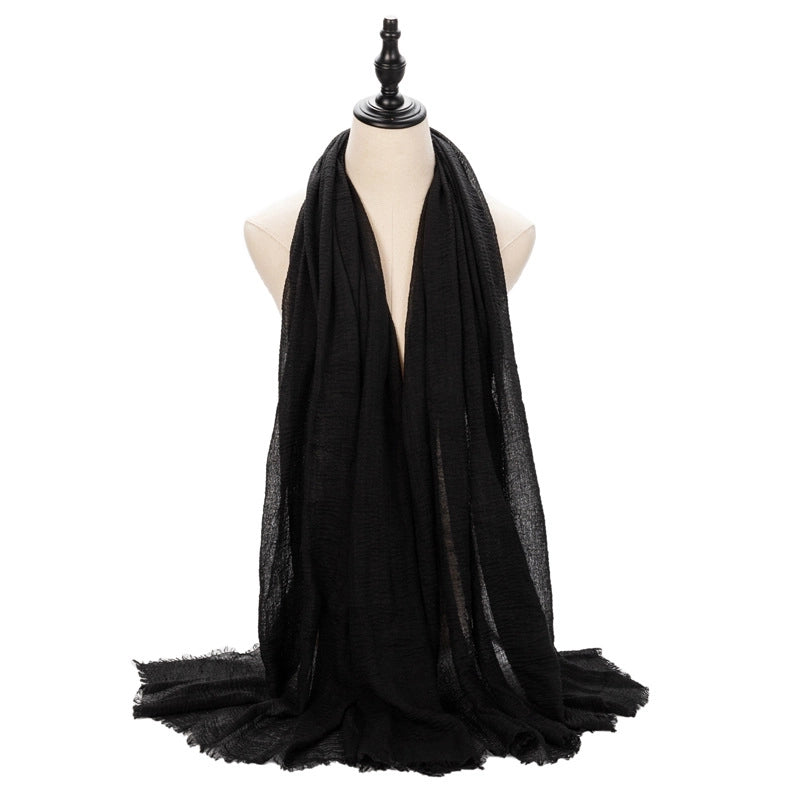 Hot Selling Women's Cotton And Linen Solid Color Baotou Scarf Cover Pleated Short Beard Headscarf