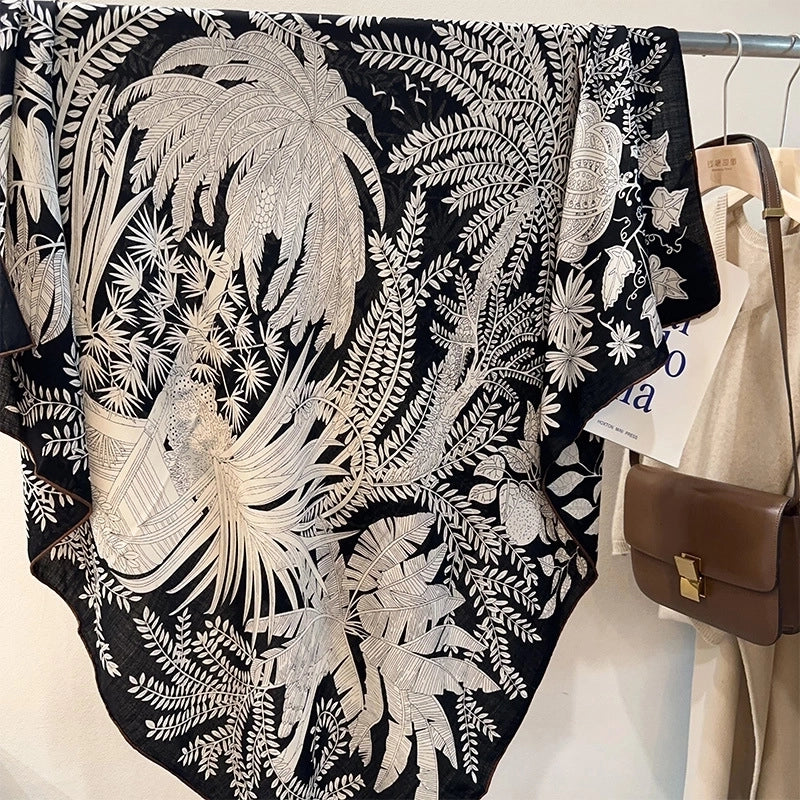 Women's Elegant Geometric Silk Printing Silk Scarf