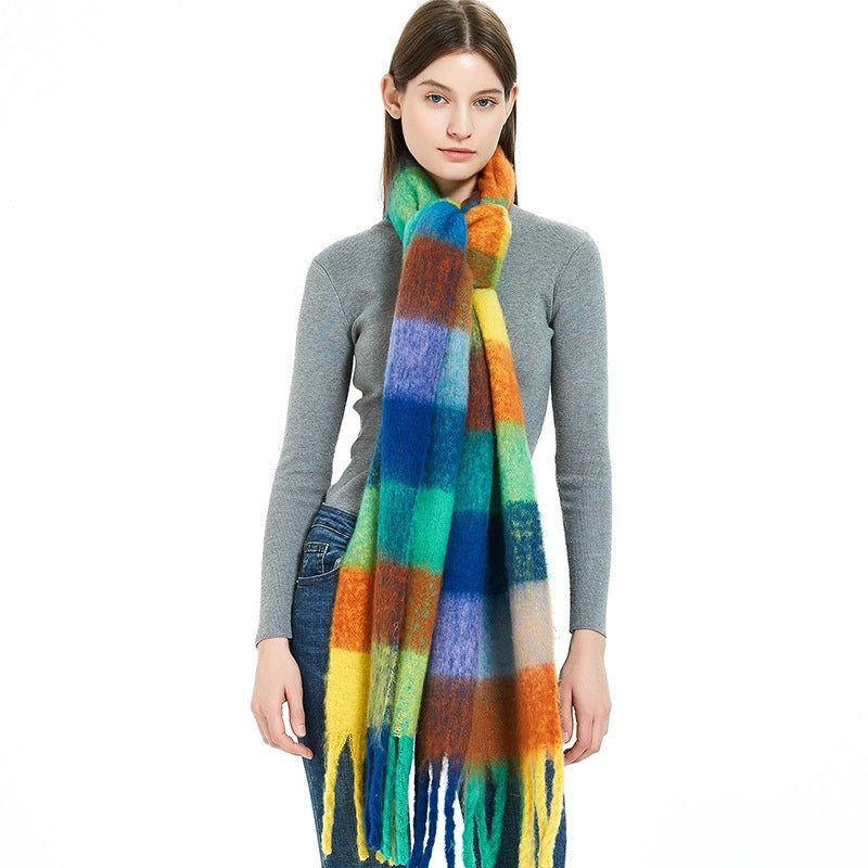 Women's Casual Minimalist Lattice Polyester Tassel Scarf