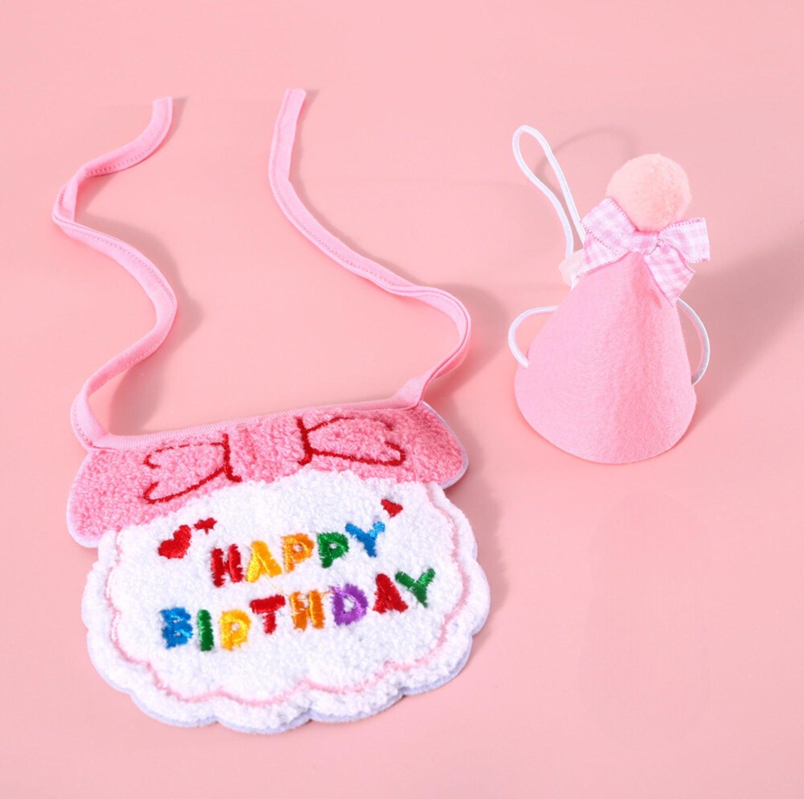 Pet Birthday Ensemble - Embroidered Hat & Bib Accessory Pack