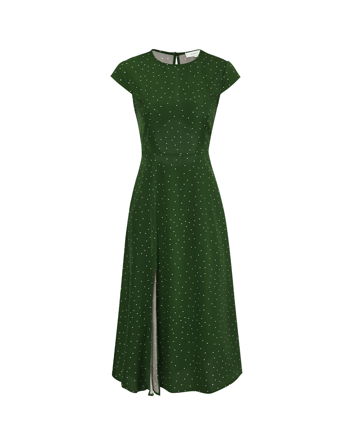 The Green Round Neck Polka Dot Cutout Midi Dress