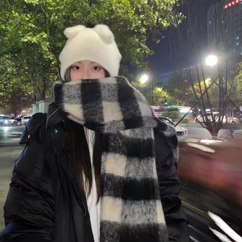 Brown Striped Scarf Women's Autumn And Winter  Trendy Winter Warm Imitation Cashmere Windproof Scarf For Students