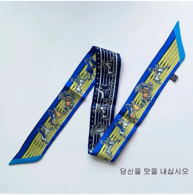 Women's Minimalist Classic Style Color Block Satin Printing Silk Scarf