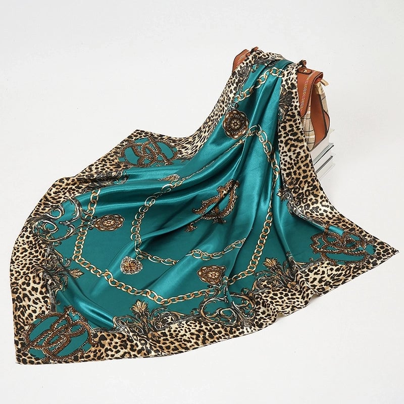 Gaohe Silk Scarf 90cm * 90cm Square Scarf Leopard Print Chain Large Square Scarf Silk Scarf Artificial Silk Scarf For Women