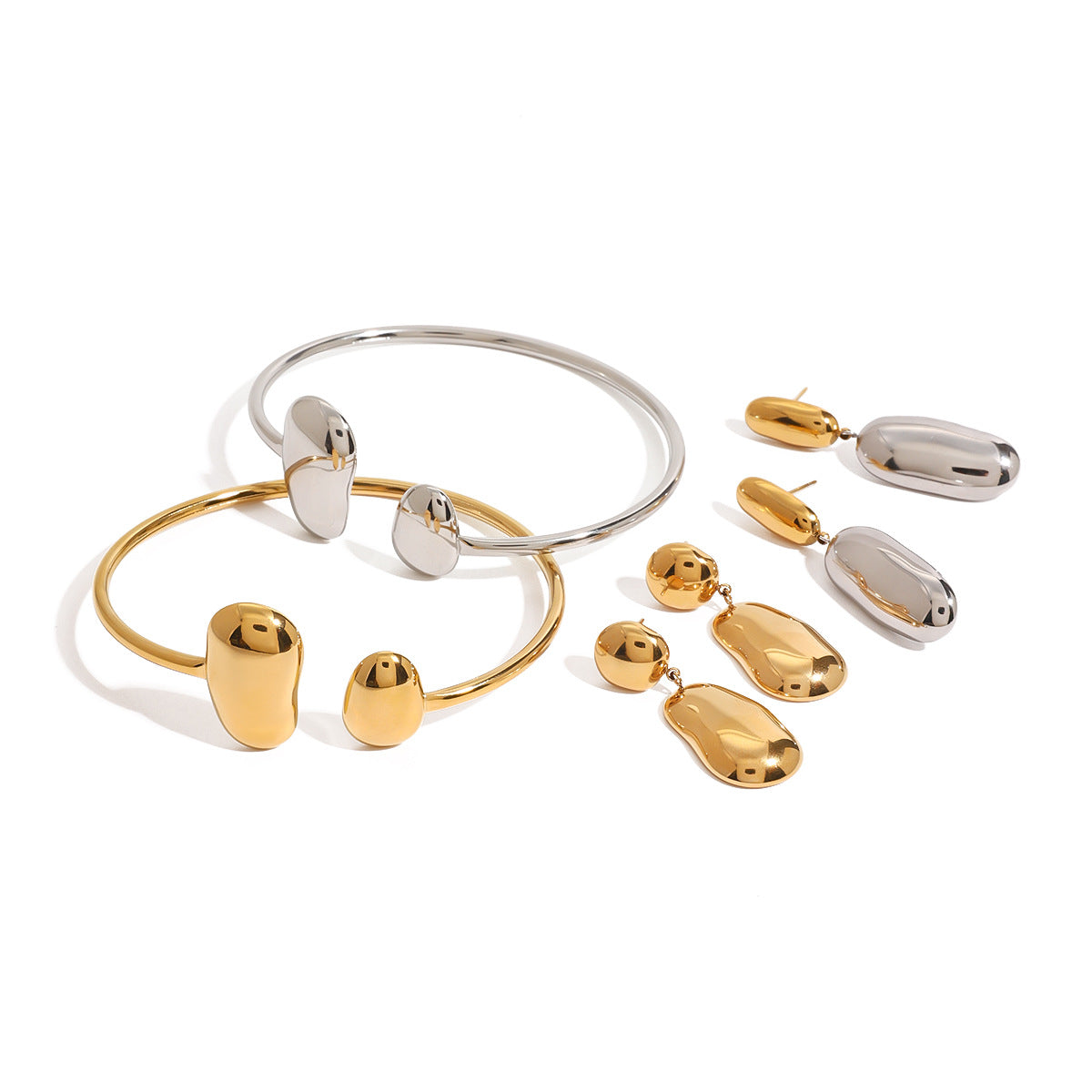 Stainless Steel Water Drop Open Bracelet Earrings Niche Bracelet Earrings Titanium Steel