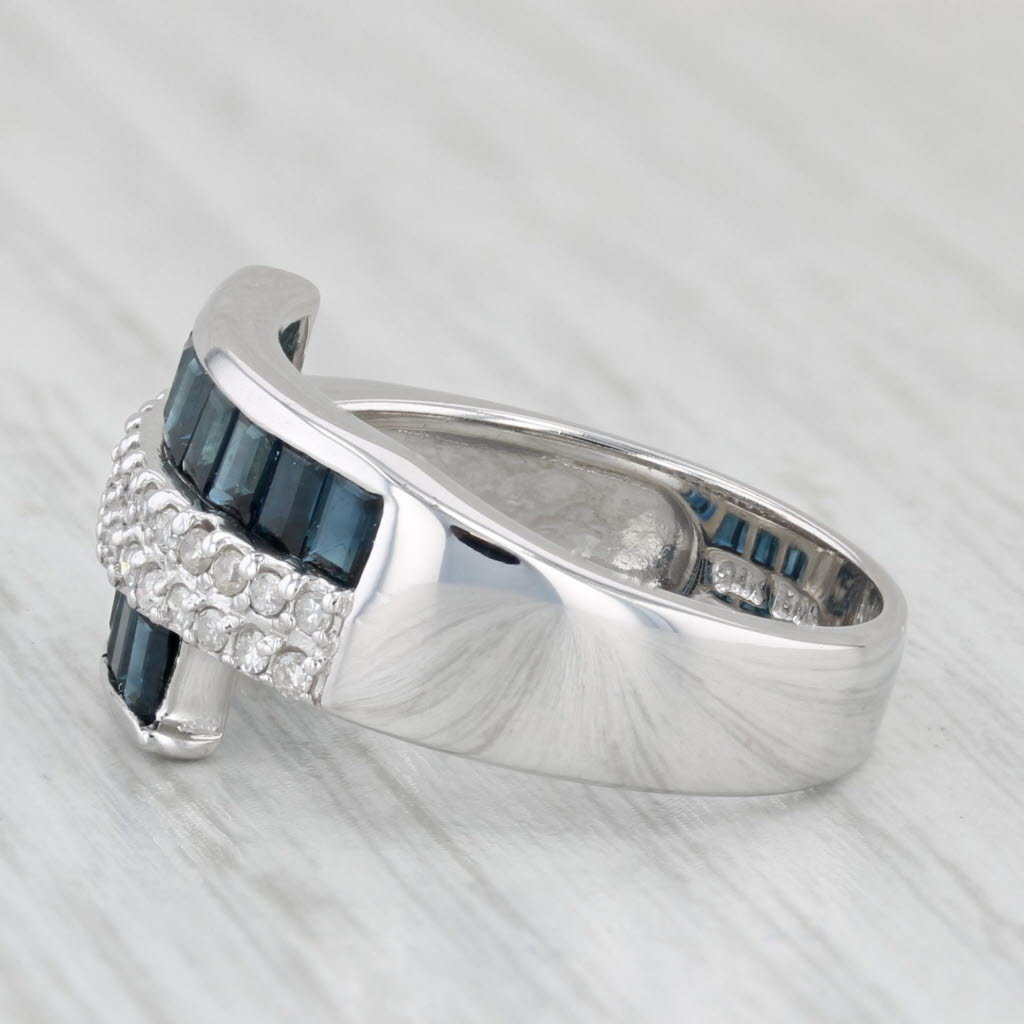 2.50ctw Sapphire Diamond Cluster Bypass Band Ring 14K White Gold Ring Size 7