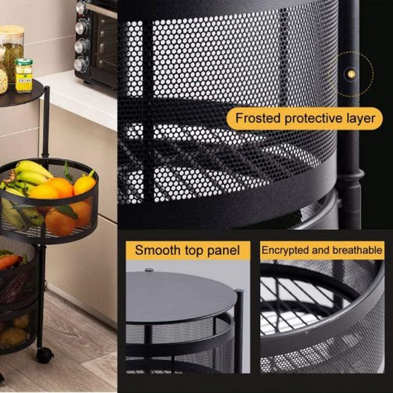 Kitchen Storage Rotating Basket Vegetable Fruit Trolley Portable Rack Round