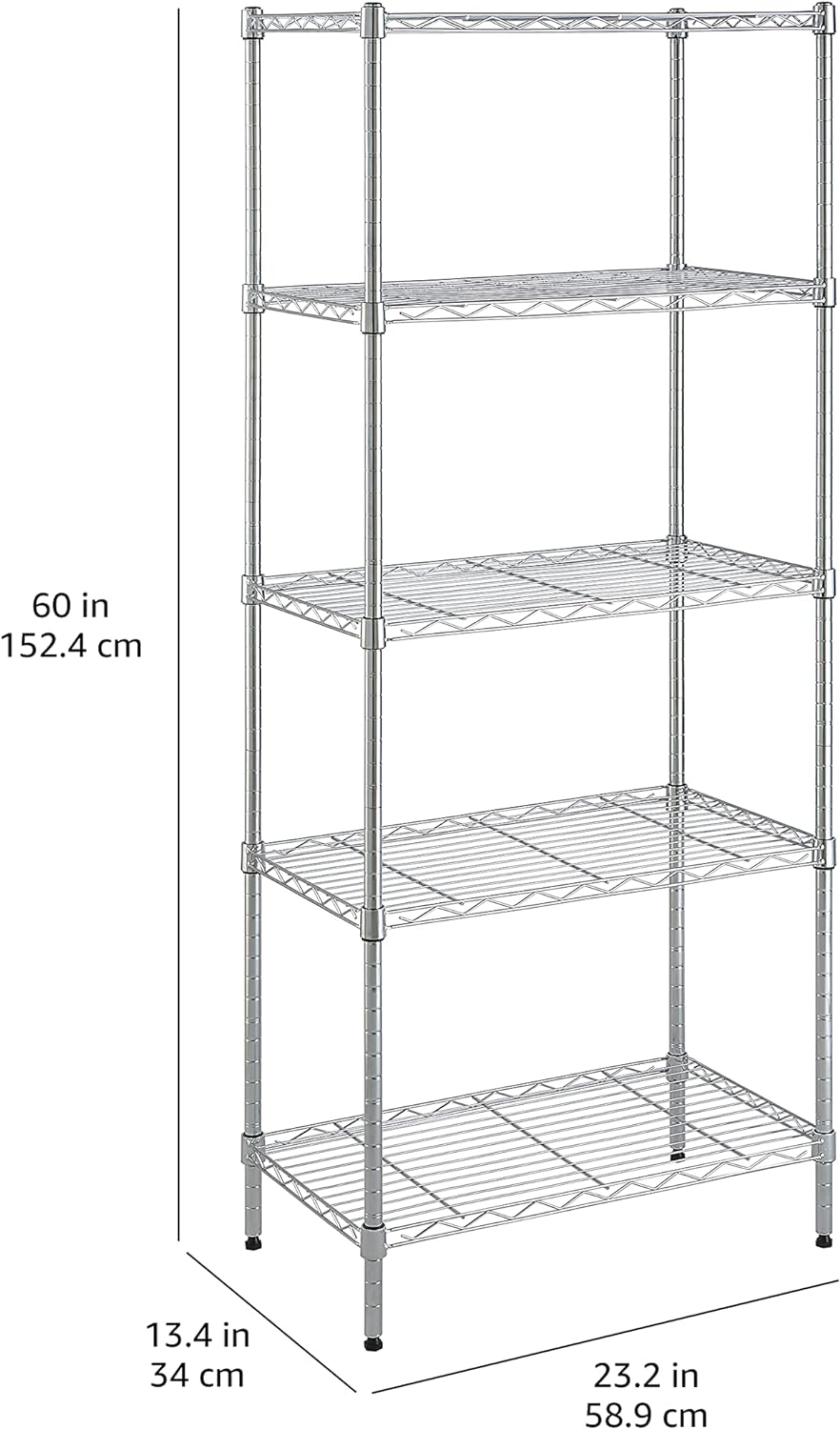 Amazon Basics 4-Shelf Steel Wire Storage Rack, Adjustable, Sturdy, Easy Assembly, 13.4 D x 23.2 W x 48 H in, Black