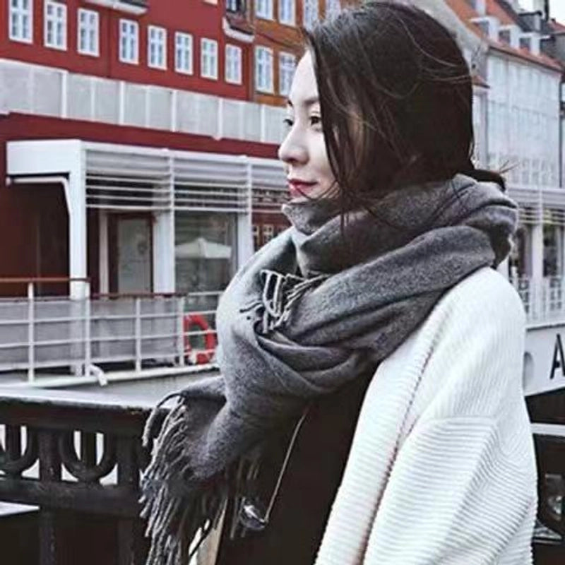 Plaid Scarf Women's Winter Versatile Student Scarf Cashmere Tassel Dual-use Warm Plaid Shawl