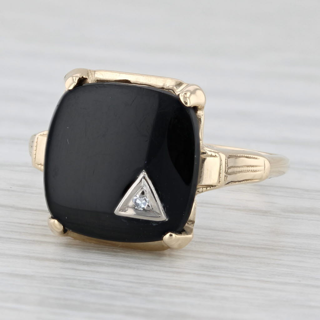 Vintage Onyx Diamond Ring 10k Yellow Gold Size 8