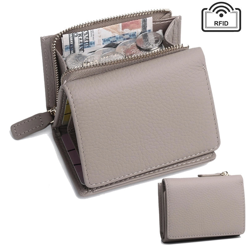 New Genuine Leather Wallet Women's Short Japanese Style Wallet Zipper Small Wallet Card Holder Multi-card Small Coin Purse
