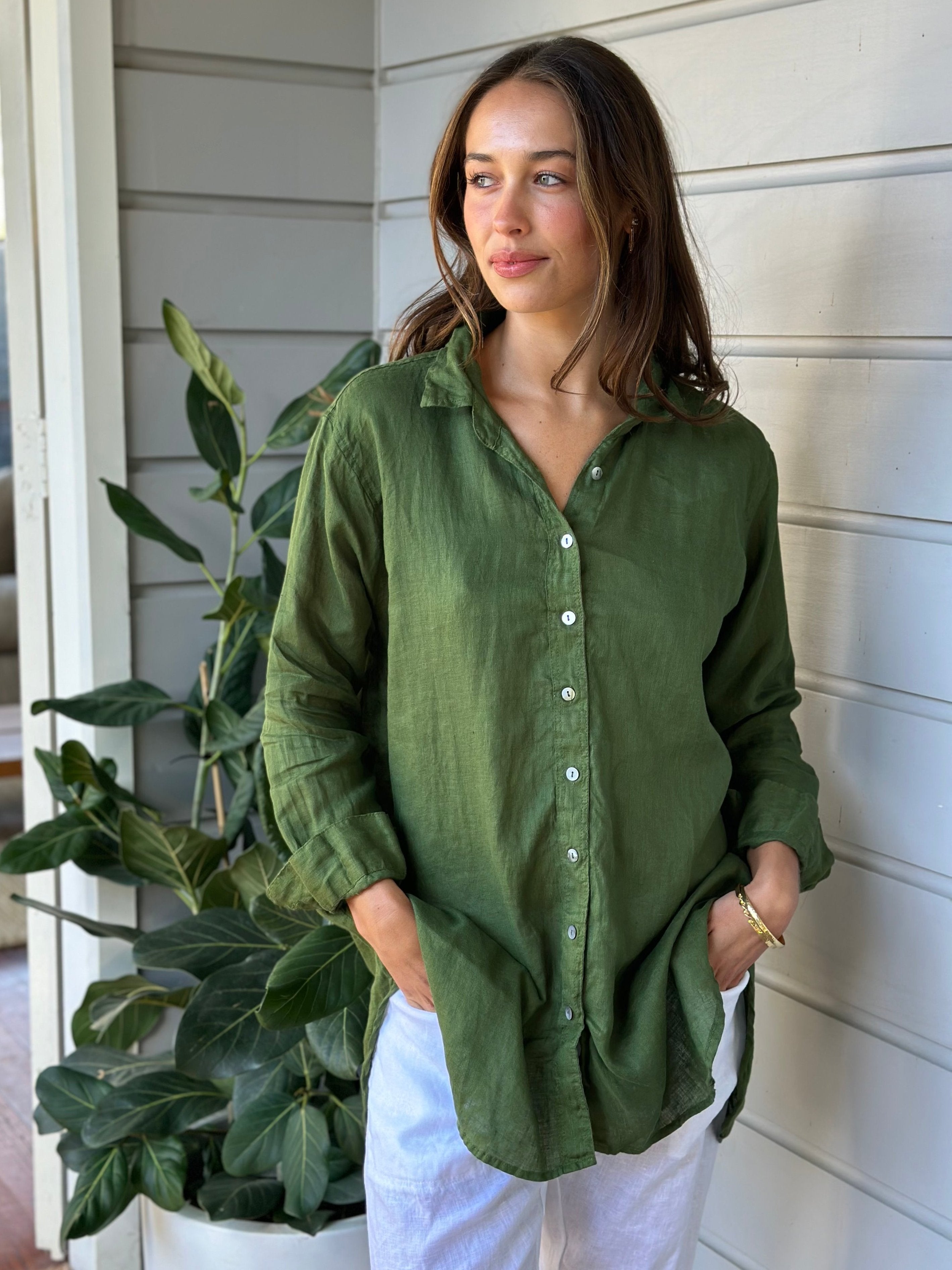 shirt - moss linen