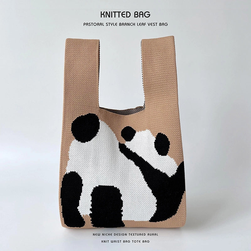 Women's Medium Knit Animal Cute Basic Open Handbag