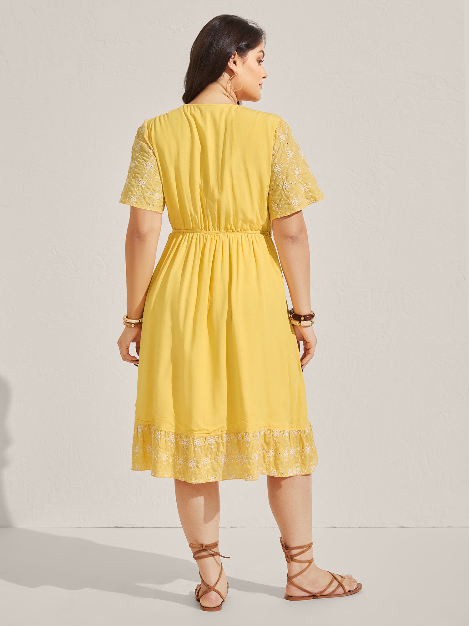 Rayon Textured Color Contrast Overlap Midi Dress