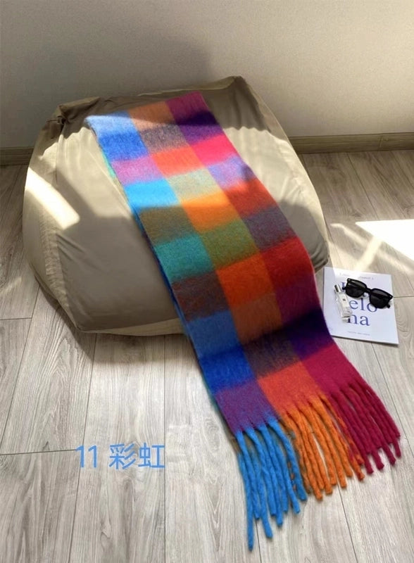 New Plaid Autumn And Winter White Scarf Women's  Atmosphere Warm Soft Tassel Shawl Scarf