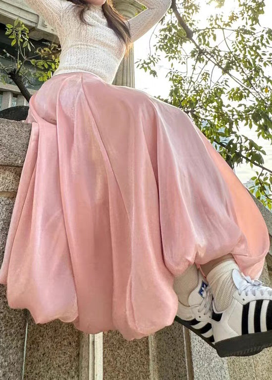 Women Pink Solid High Waist Skirts Summer