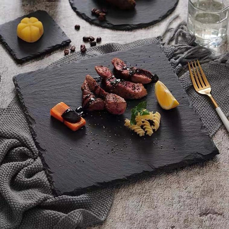 Slate Dinner Plate Dessert Sushi Plate Western Food Black Slate Plate Tableware Flat Plate Barbecue Steak Plate