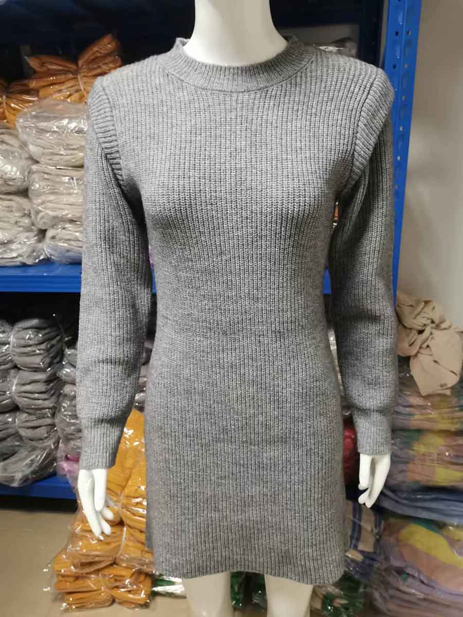 Solid Color Round Neck Sweater Dress(6 colors)