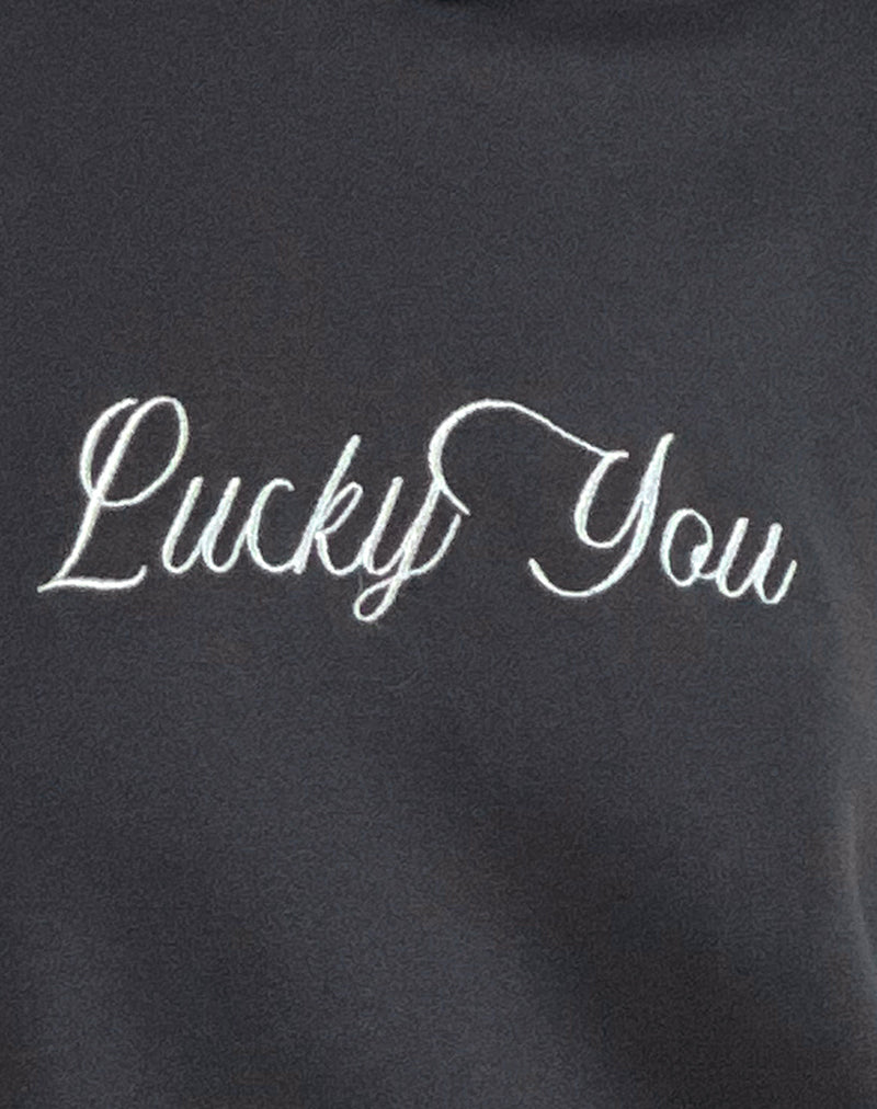 Oversized Hoodie in Ocean Storm with Lucky You Graphic