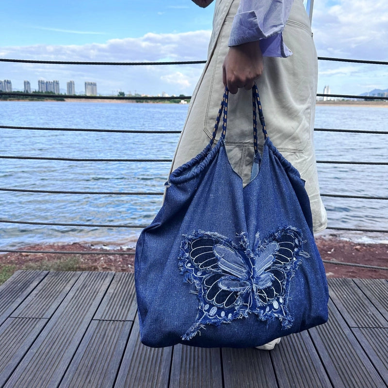 Women's Denim Butterfly Streetwear Square String Shoulder Bag