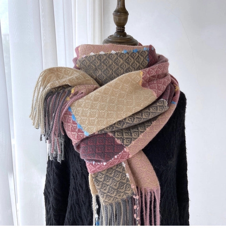 Women's Minimalist Color Block Imitation Cashmere Tassel Scarf