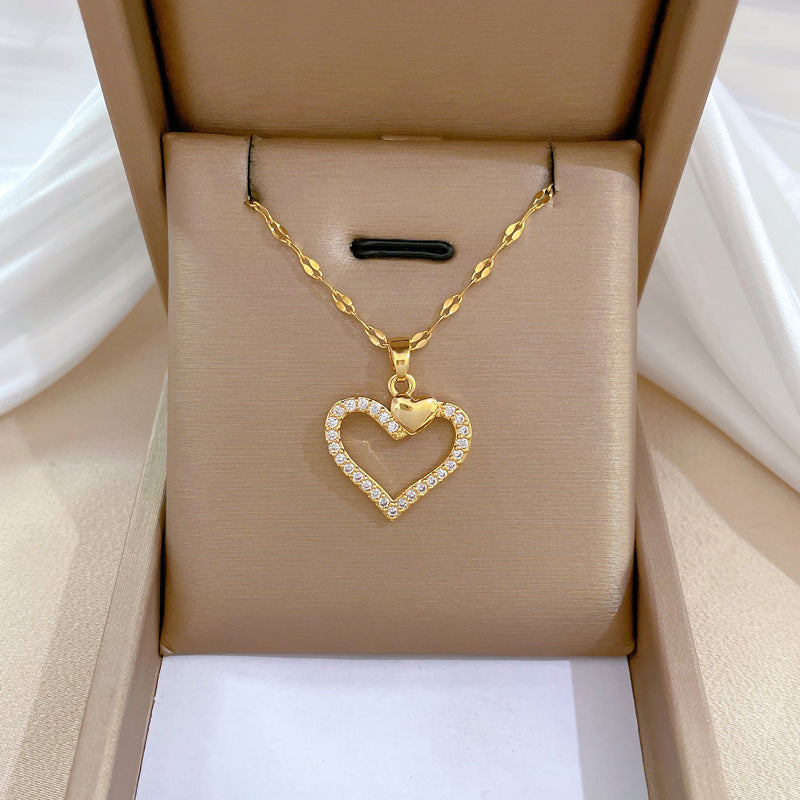 Cartoon East Asia Symbol Lucky Cat Geometric Titanium Steel Diamond Inlay Necklaces