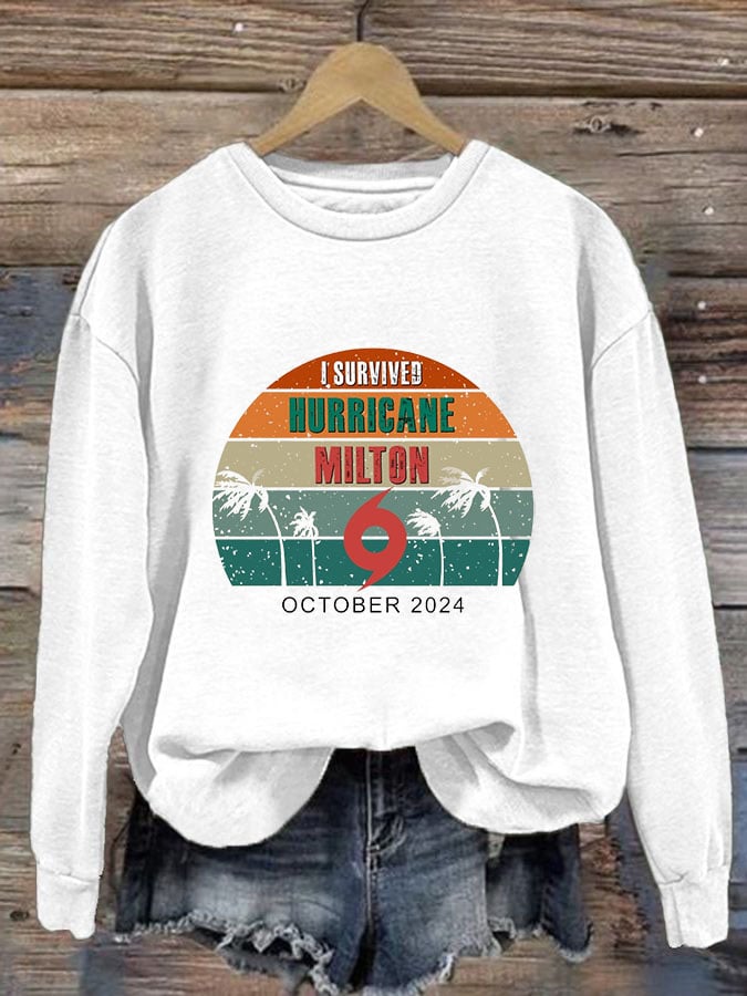 Women's I Survived Hurricane Milton October 2024 Print Casual Sweatshirt