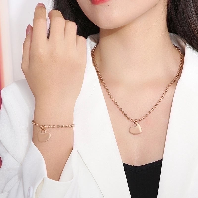 Sweet Heart Shape Stainless Steel 18K Gold Plated Beaded Bracelets Necklace