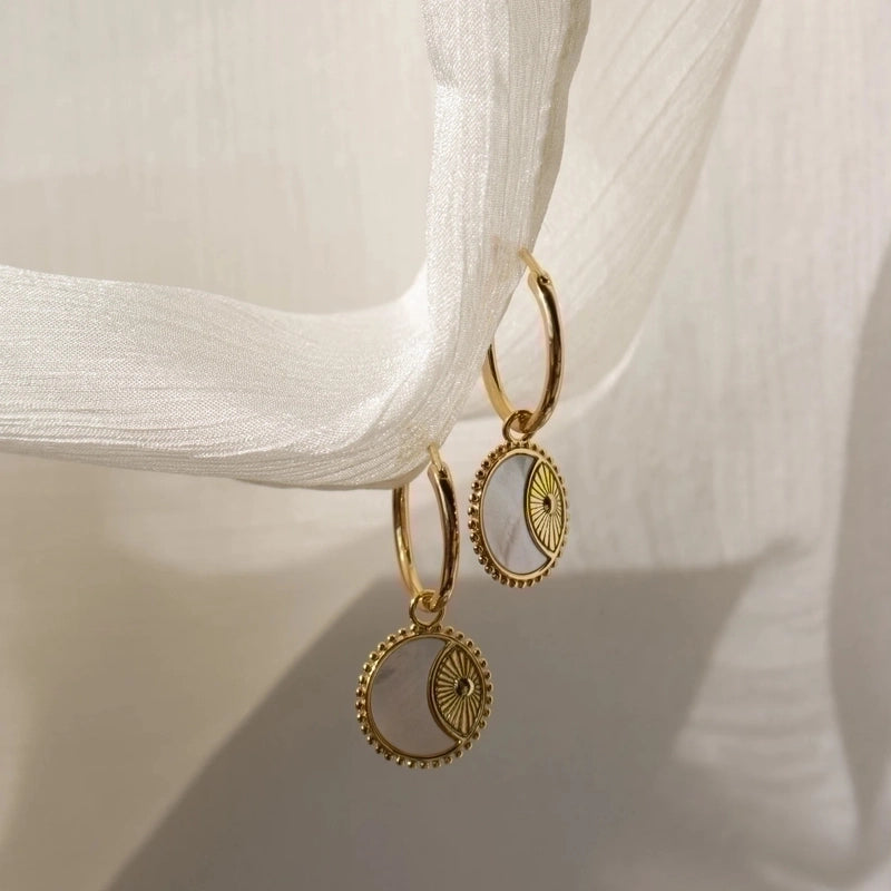 Vintage Style Sun Moon Plating Copper Shell Gold Plated Copper Earrings