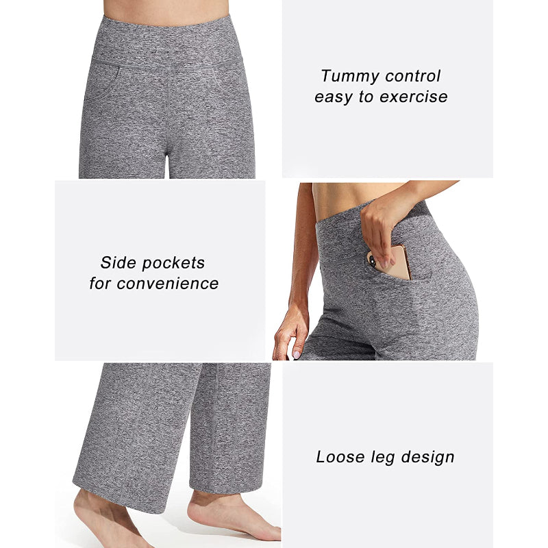 Women Wide Leg Yoga Pants High Waist Stretch Workout Sweatpants With Pockets Casual Straight Leg Pants
