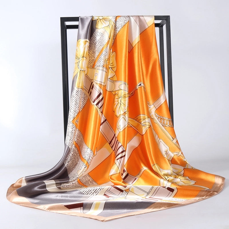 Women's Elegant Retro Rose Flower Polyester Printing Silk Scarf