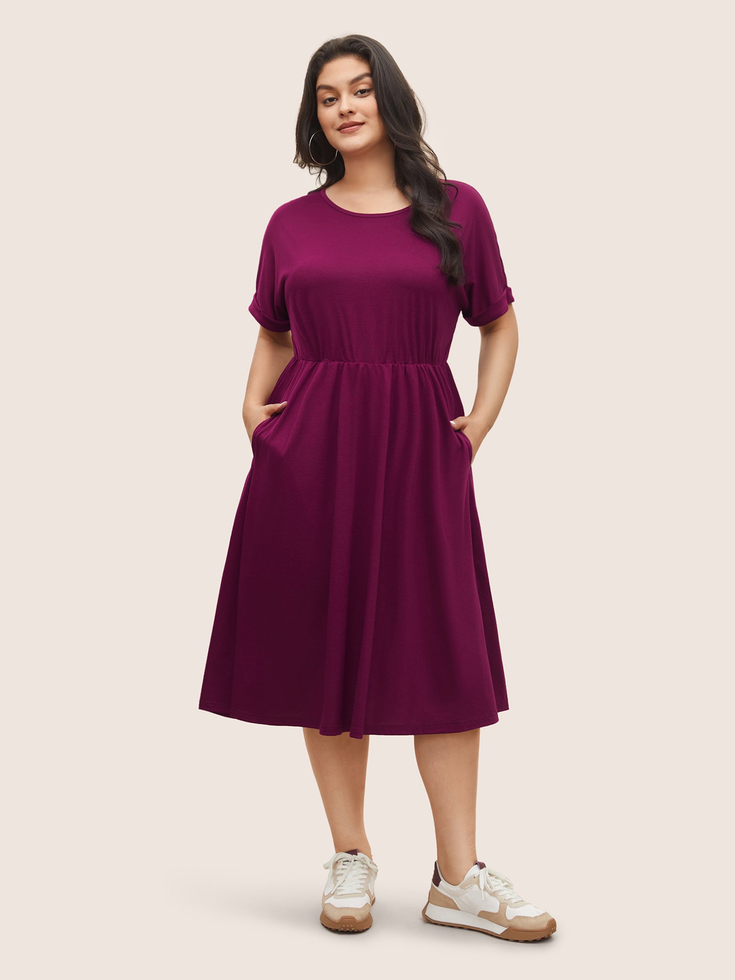 Supersoft Essentials Solid Pocket Cuffed Sleeve Dress