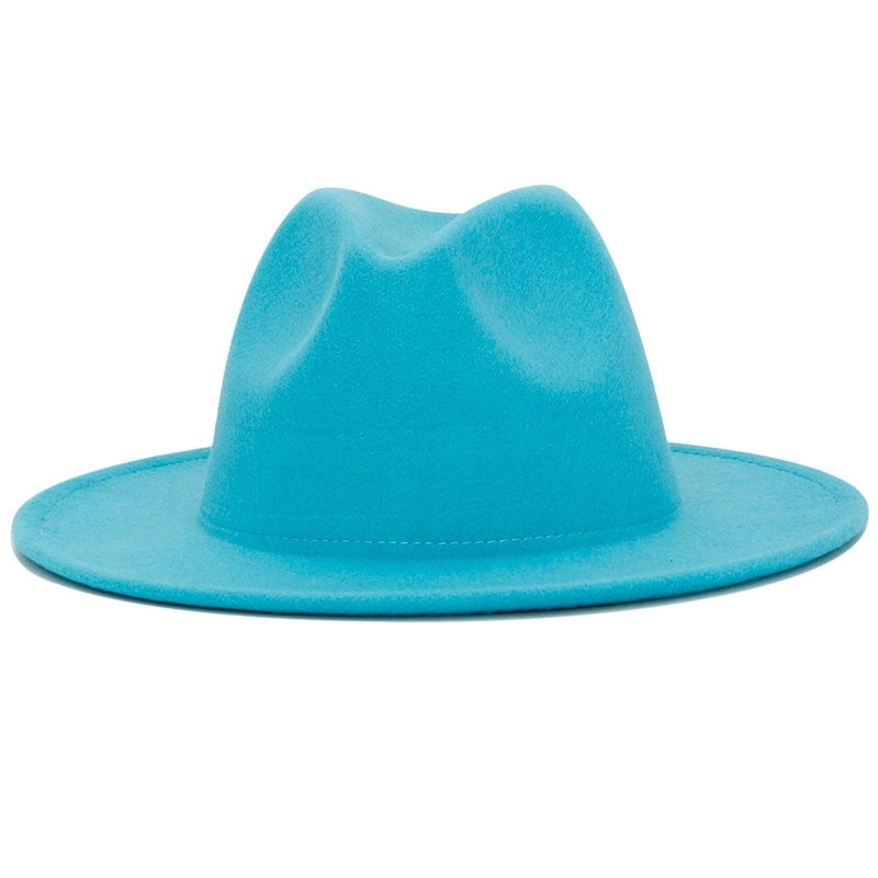 Solid Color Jazz Hat British Style Retro Woolen Hat Adult Embroidery Logo Felt Hat