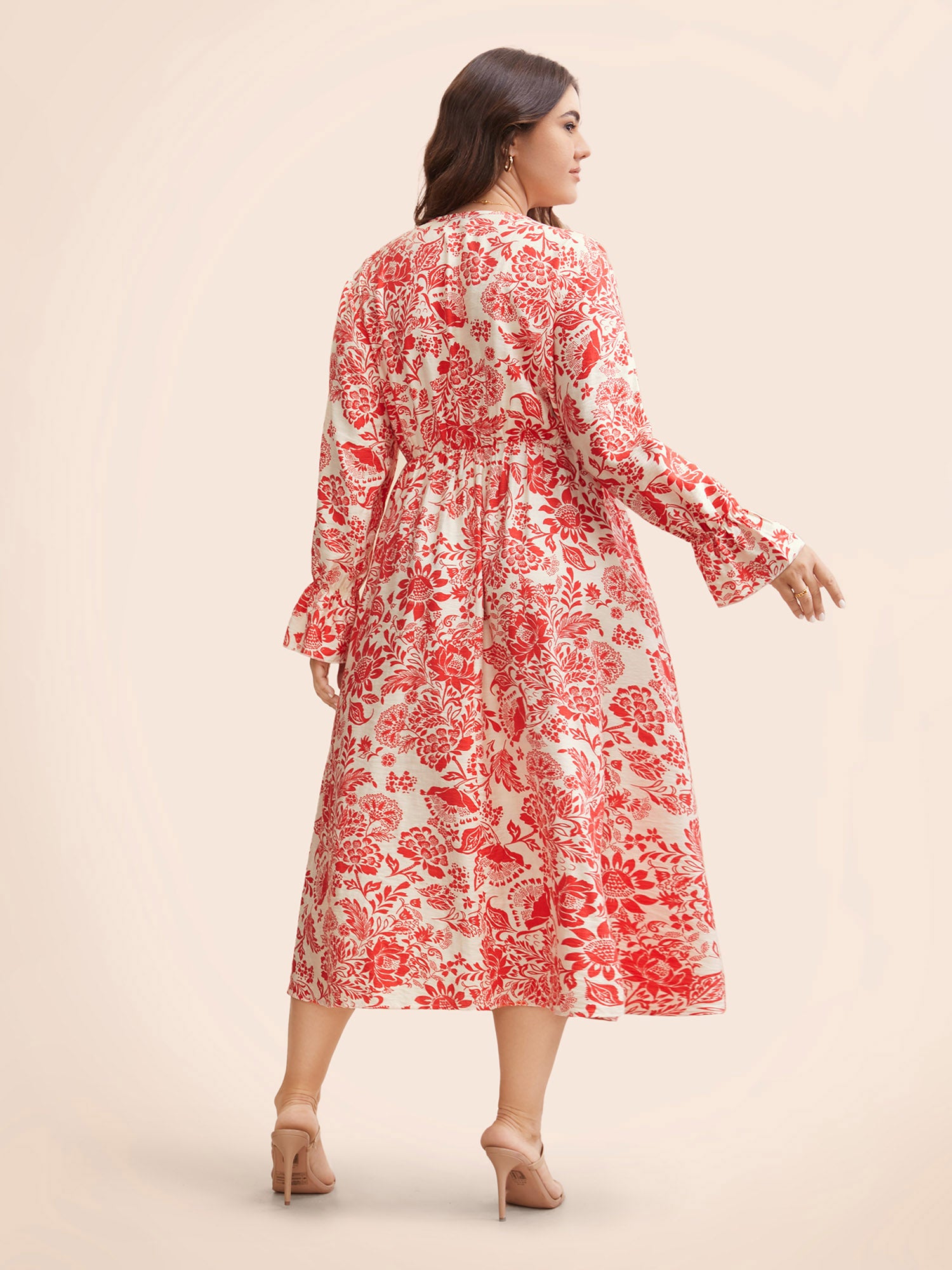 Floral Lantern Sleeve Ruffle Trim Dress