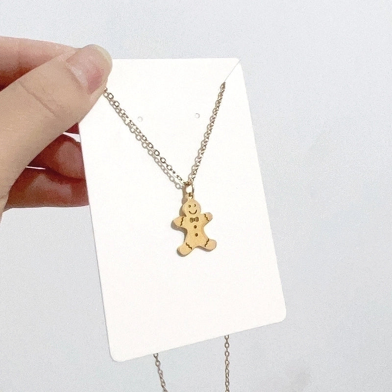Minimalist Christmas Tree Santa Claus Gingerbread Titanium Steel Plating Hollow Out Pendant Necklace