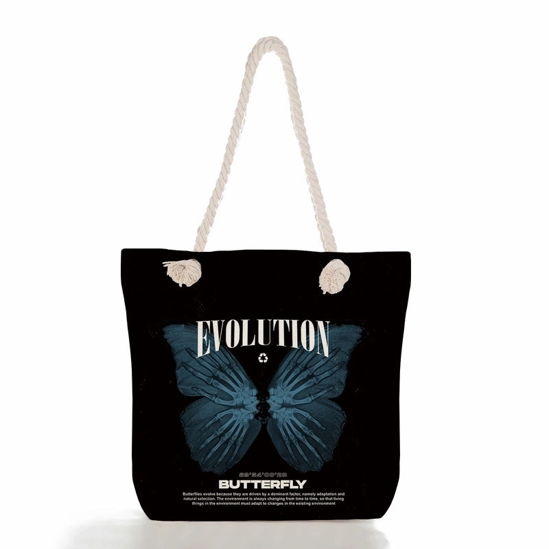 Women's Fashion Cartoon Mushroom Butterfly Canvas Shopping Bags